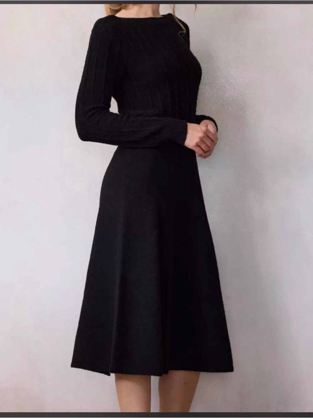 NWOT Lauren Conrad Black Knit Long-Sleeve A-Line Dress